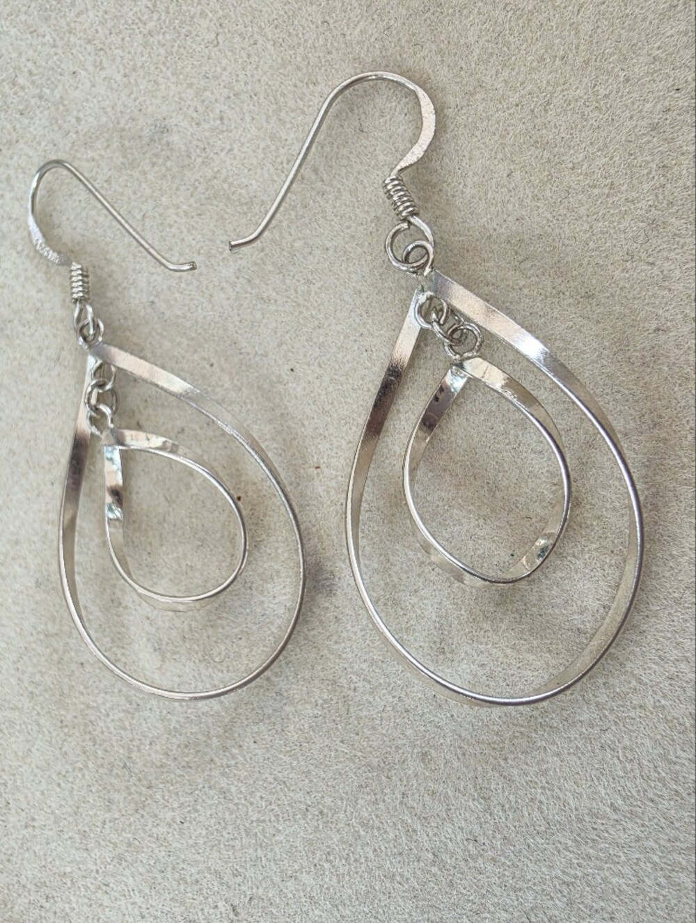 Sterling Silver Double Teardrop Dangle Earrings - 2.38g